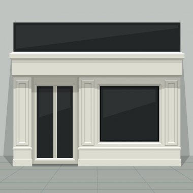 Cephe dükkan, mağaza, butik cam pencere ve kapıları ile görünüm ön. Evin önü. Açık hava reklam için şablon. Vektör çizim ayrıntılı.