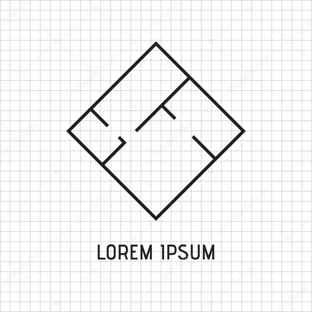 Floor plan, interior of the apartment, logo design. Black and white vector element.