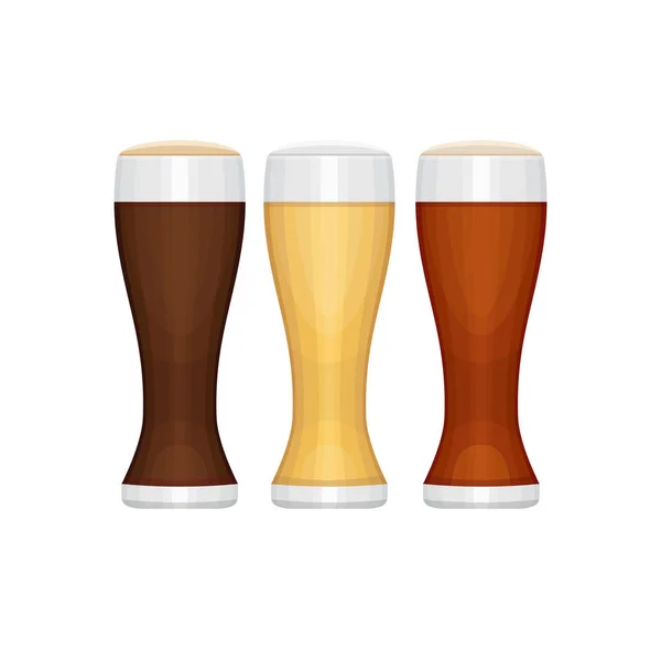 Set van verschillende bierglazen. Soorten bier. Platte ontwerpstijl, vectorillustratie. — Stockvector