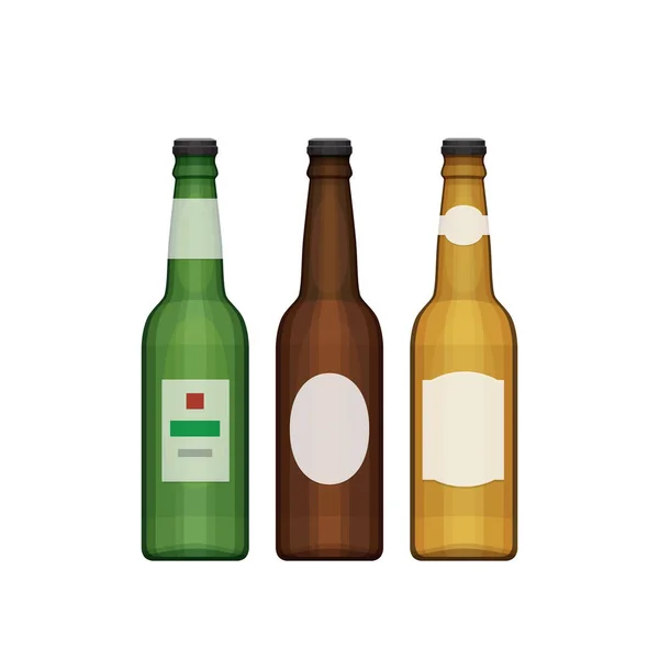 Conjunto de garrafas de cerveja diferentes. Tipos de cerveja. Estilo de design plano, ilustração vetorial . — Vetor de Stock