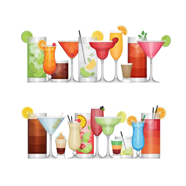 Coquetel de álcool diferente. Bebidas e bebidas. Estilo de design plano, ilustração vetorial . — Vetor de Stock
