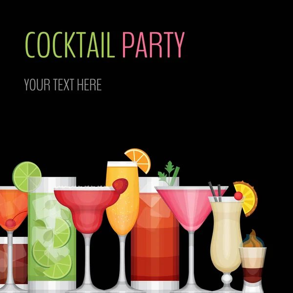 Cocktailpartykarte. Cocktailbar-Flyer. flacher Designstil, Vektorillustration. — Stockvektor