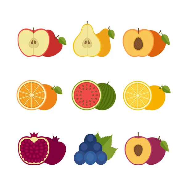 Conjunto de ícones de frutas. Estilo plano, ilustração vetorial . —  Vetores de Stock