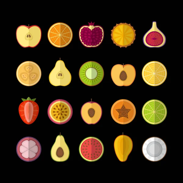 Conjunto de ícones de frutas e bagas. Estilo plano, ilustração vetorial . — Vetor de Stock