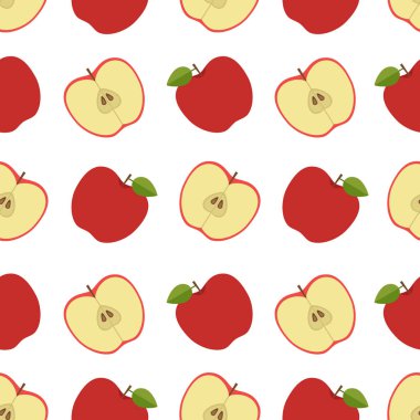 Apple arka plan. Elma ile Seamless modeli. Düz stil. Vektör çizim.