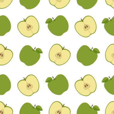 Apple arka plan. Elma ile Seamless modeli. Düz stil. Vektör çizim.