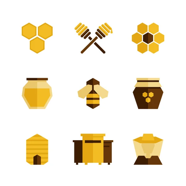 Honung och biodling ikoner. Vektorillustration, platt stil. — Stock vektor