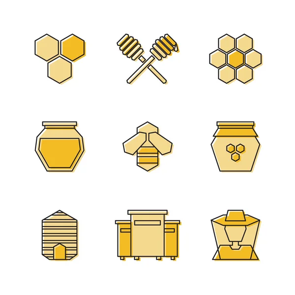 Значки линии меда и пчеловодства. Векторная иллюстрация, стиль контура . — стоковый вектор