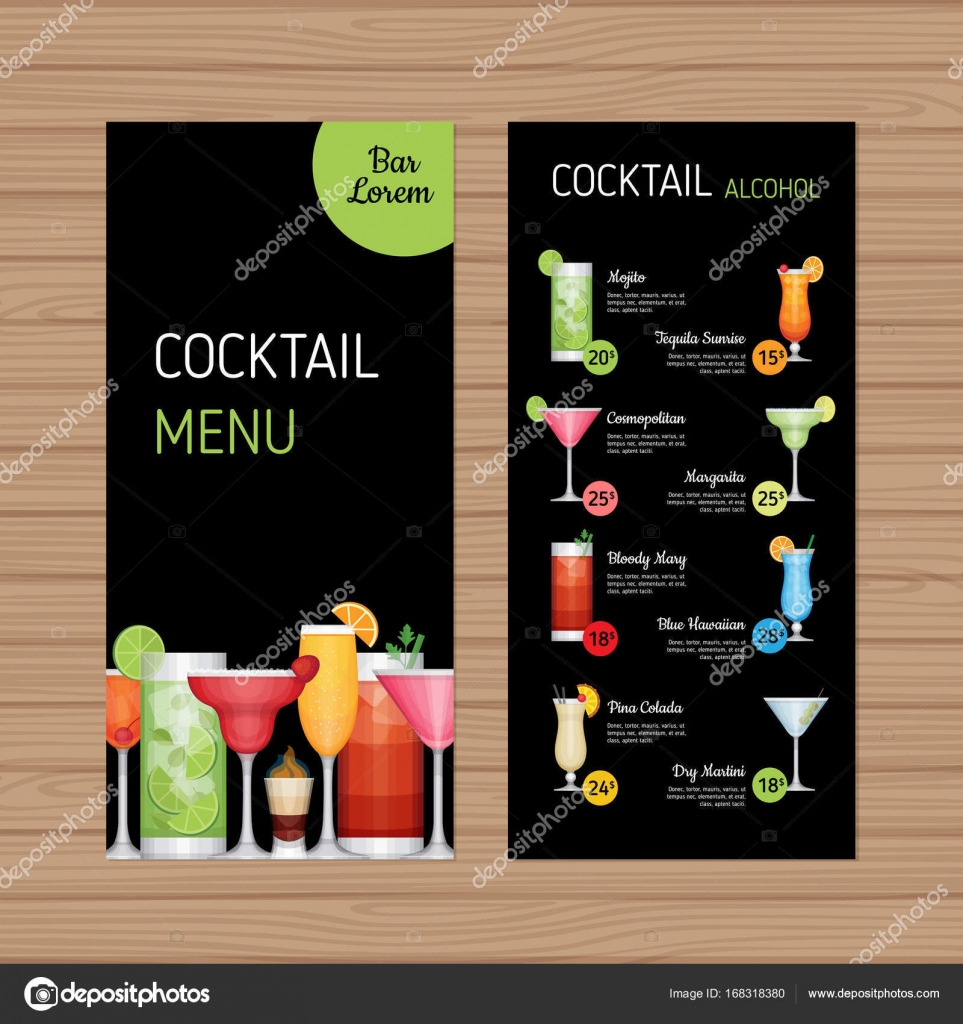 Progettazione di menu di cocktail. Depliant e flyer 