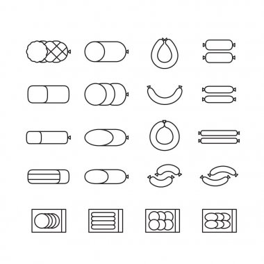 Sosis koleksiyonu. Çeşitli sosis ve et ürünleri Icon set.