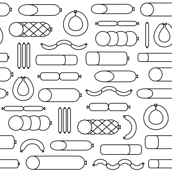 Patrón sin costuras de salchichas. Varios embutidos y productos cárnicos. Fondo de la carnicería. Estilo plano. Ilustración vectorial . — Archivo Imágenes Vectoriales