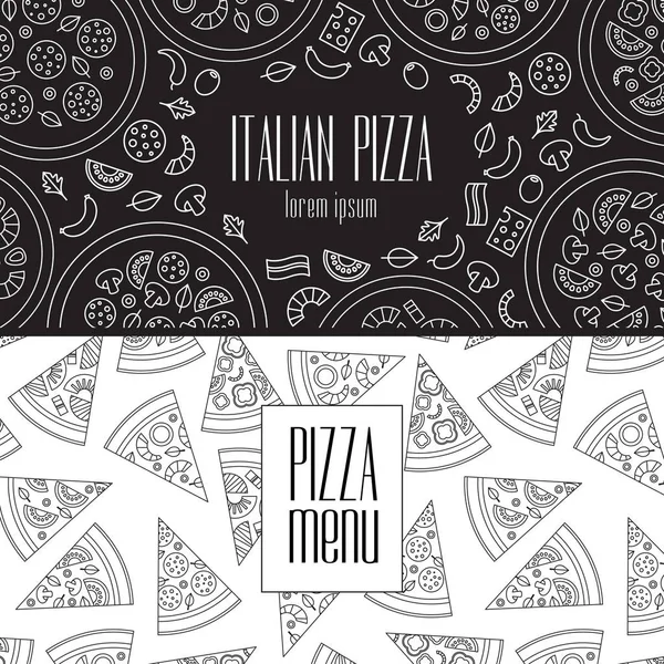 Diseño de restaurante de pizza con línea gráfica moderna. Blanco y negro. Ilustración vectorial . — Vector de stock