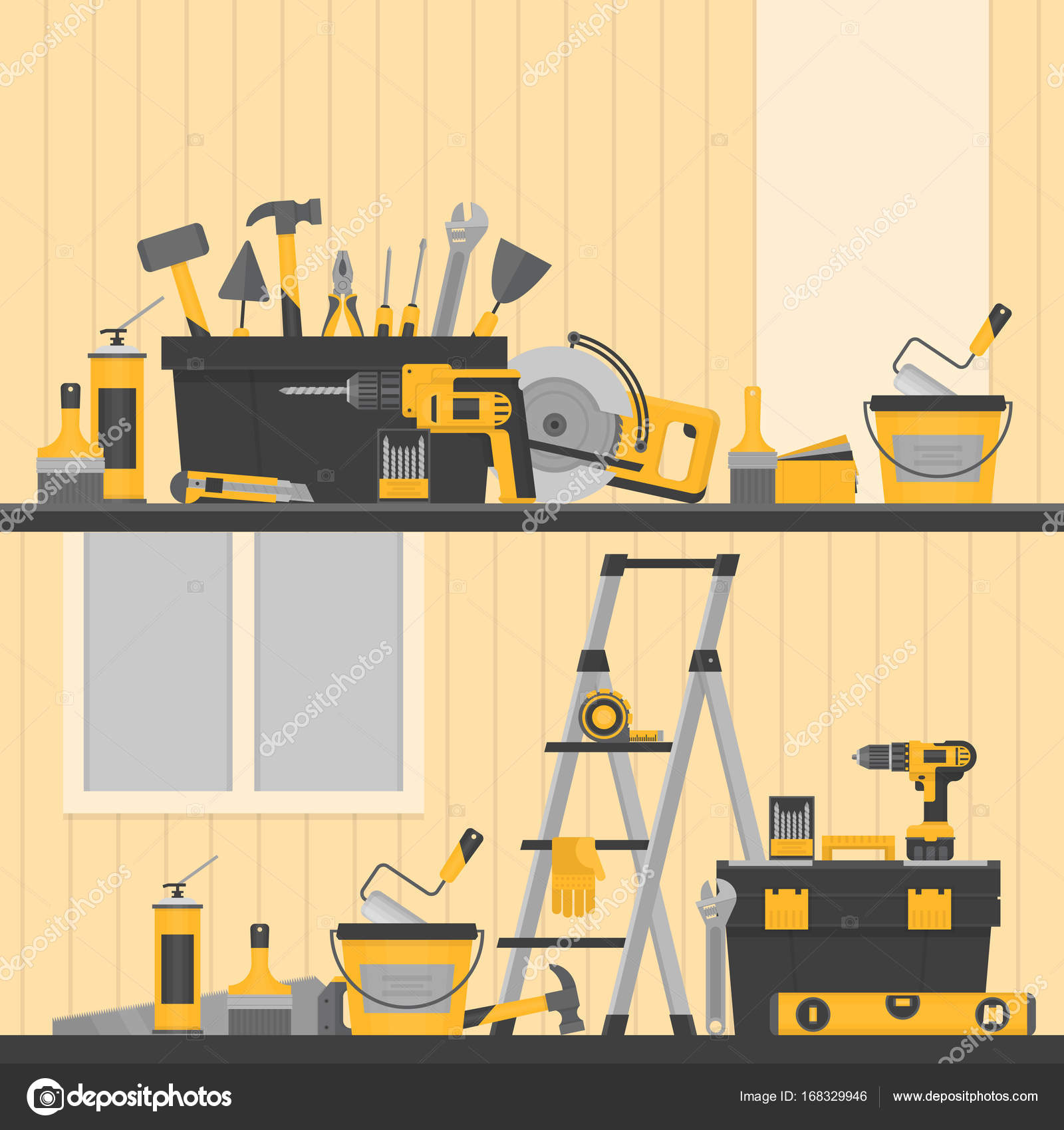 Home repair banner. Construction tools. Hand tools for home renovation