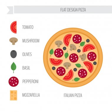 Malzemeler İtalyan pizza. Düz stil vektör çizim.
