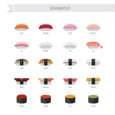 Sushi nigiri vector set. Flat style icon. clipart