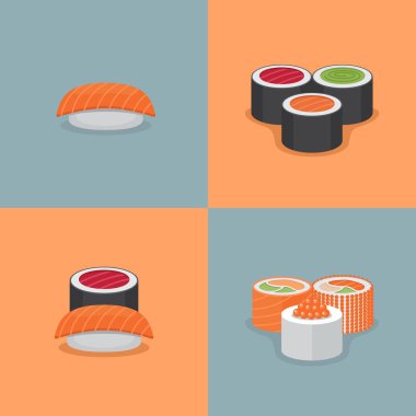 Suşi ve rulo çizim seti.