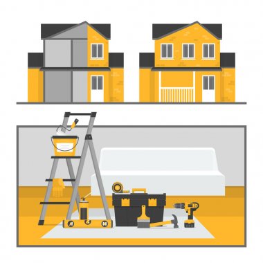 Ev onarım infographics. El aletleri ev yenileme ve iyileştirme için. Düz stil, vektör çizim.
