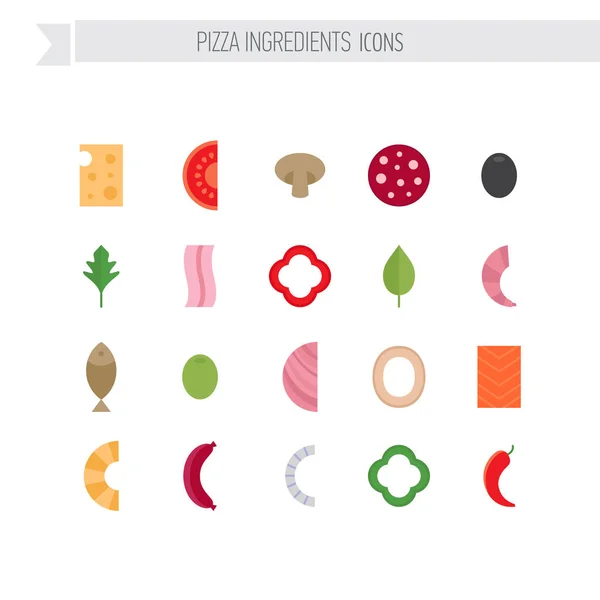 Ingredientes de pizza conjunto ícone plana . —  Vetores de Stock