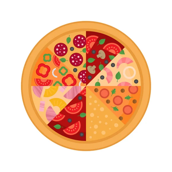 Nyolc pizza szelet. Lapos kivitel. Vektoros illusztráció. — Stock Vector