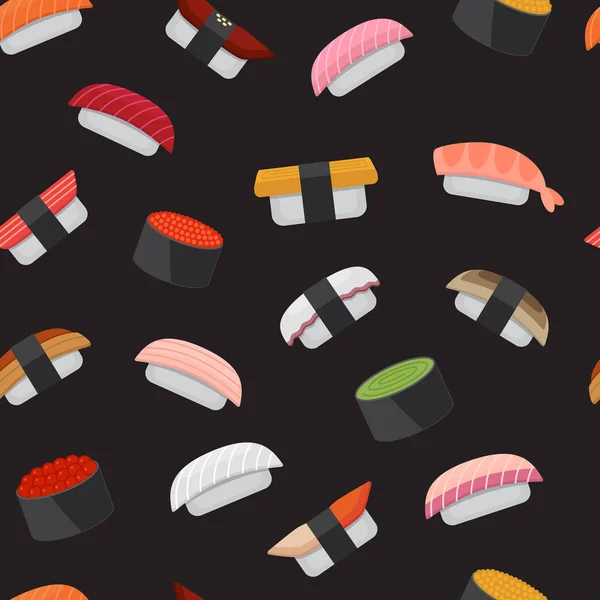 Modello senza cuciture per il menu di sushi. Sfondo cucina giapponese. Illustrazione vettoriale, stile piatto . — Vettoriale Stock