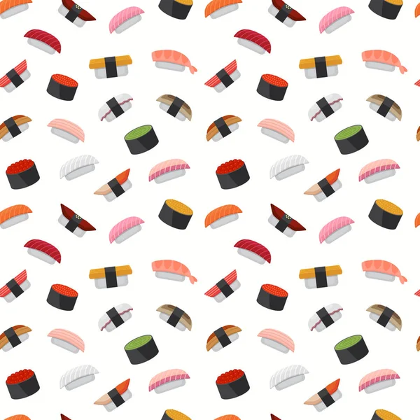 Nahtloses Muster für Sushi-Menüs. japanische Küche Hintergrund. Vektor-Illustration, flacher Stil. — Stockvektor