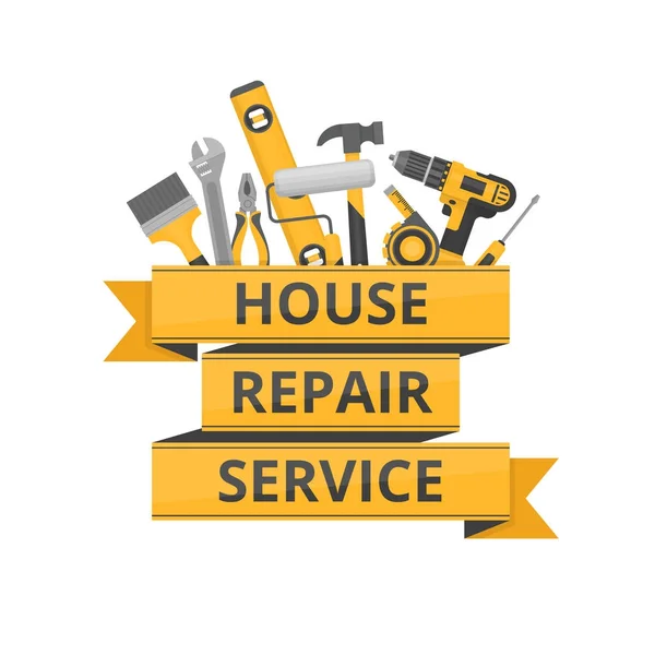 Hem reparation banner. Bygg verktyg. Handverktyg för renovering och byggande. Platt stil, vektorillustration. — Stock vektor