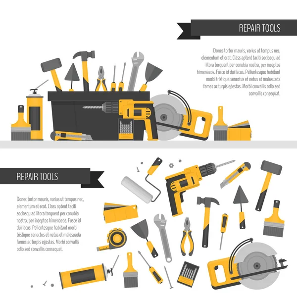 Ev onarım afiş. İnşaat araçları. El aletleri ev yenileme ve inşaat için. Düz stil, vektör çizim.