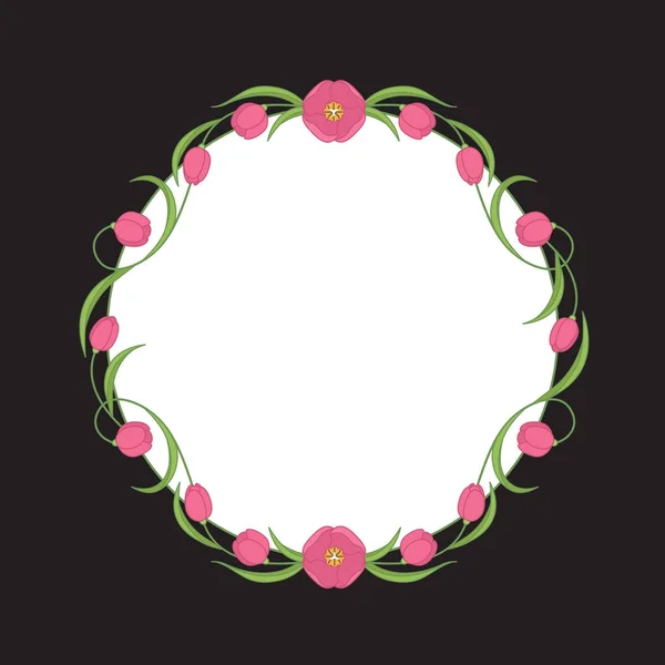 Vektor-Blumenkranz aus purpurroten Tulpen für Hochzeitseinladungen. Bunte Illustration. — Stockvektor