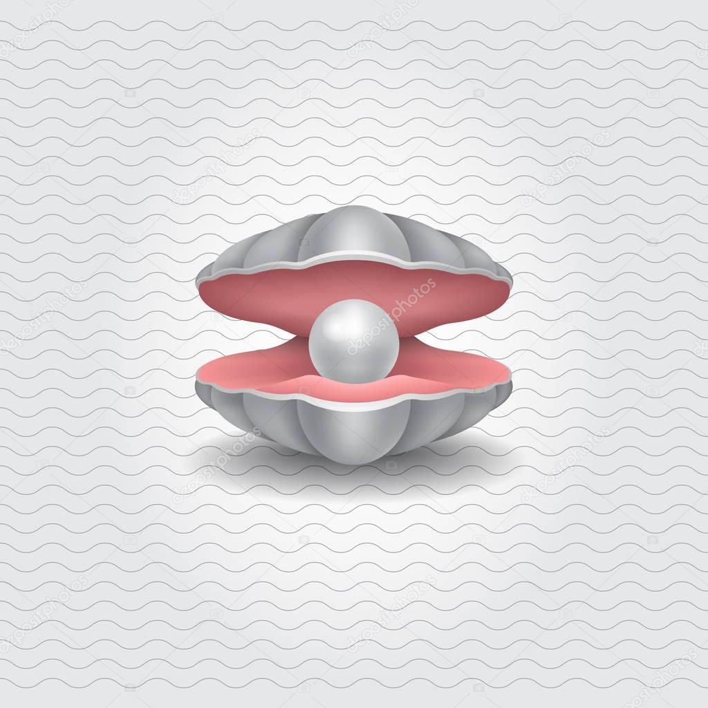 Shell with a pearl, realistic vector object.