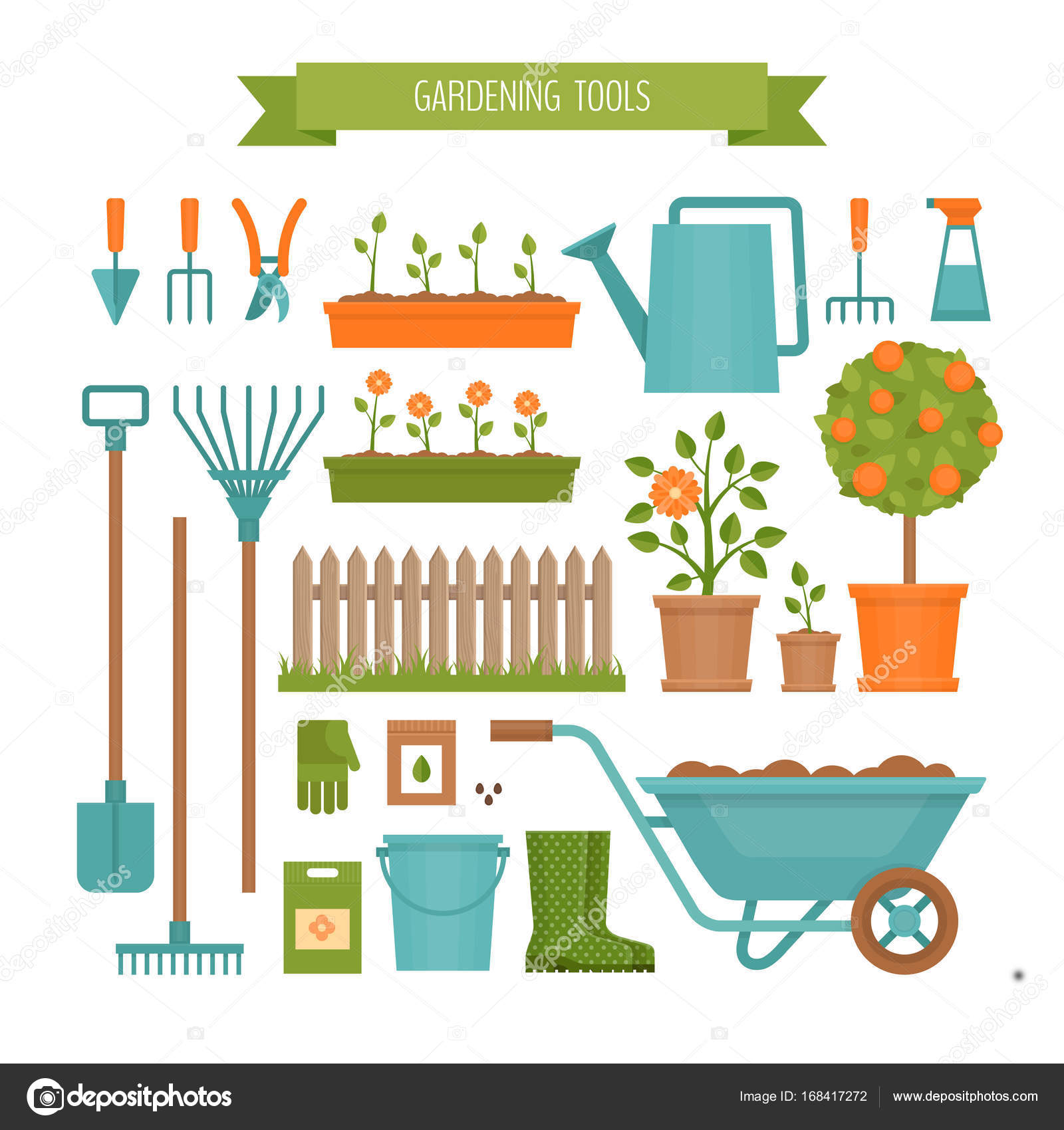 Gardening. Garden tools. Flat style, vector illustration. Stock ...