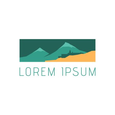 Dağlar ve kale, logo. Vektör çizim.