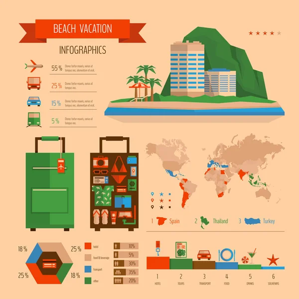 Infografica sulle vacanze al mare. Viaggi estivi e pianificazione turistica . — Vettoriale Stock
