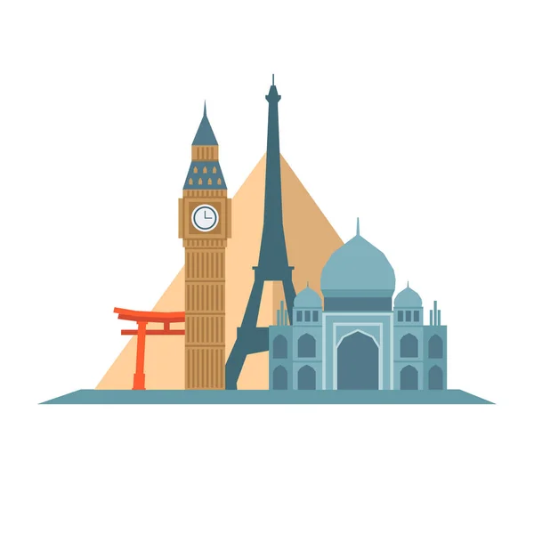 Historical tourism and travel icon. World landmarks. Flat style, vector illustration. — Stock Vector