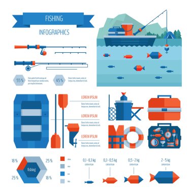 Balık tutma infographics. Düz stil.