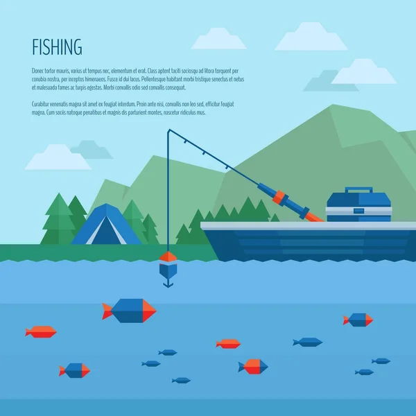 Fishing banner. Fishing concept. Fishing on the boat, flat style — Stock Vector