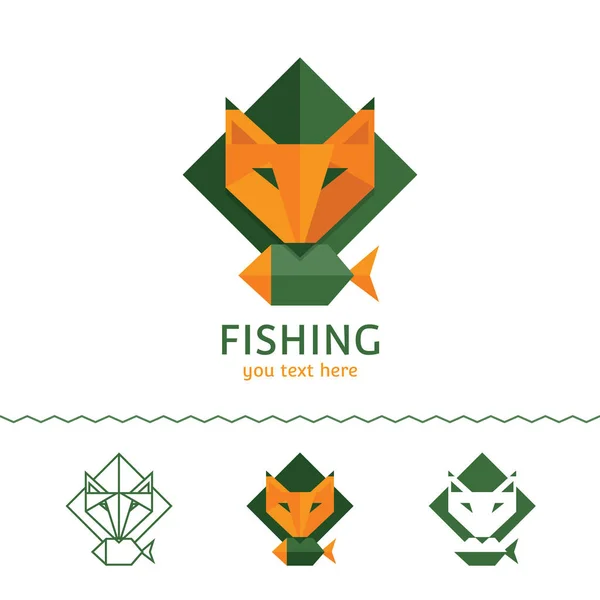 Fiske logotyp. Fox håller en fisk. Platt stil, vektorillustration. — Stock vektor