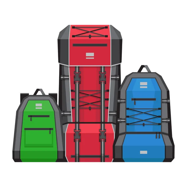 Tres mochilas para caminar. Ilustración vectorial, estilo plano . — Vector de stock