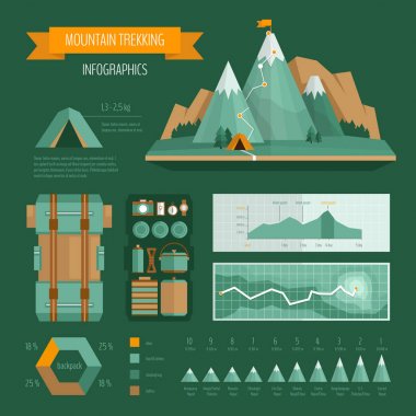Trekking, tırmanma ve yürüyüş infographics.