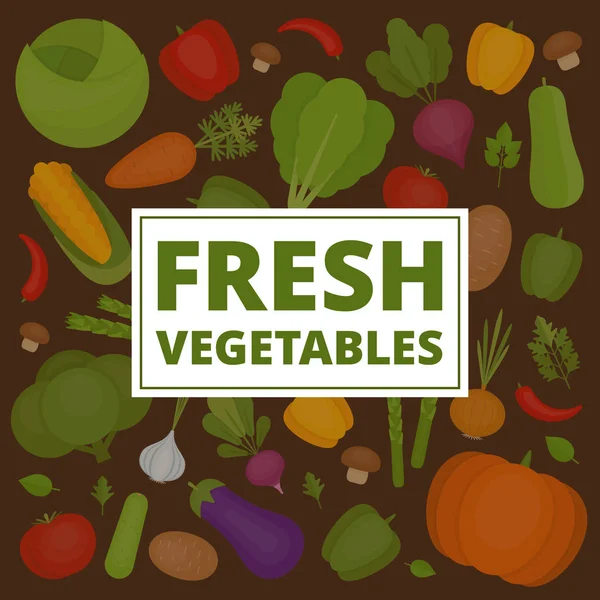 Zöldség háttér. Friss zöldségek minta. Organikus- és egészséges élelmiszer. Lapos stílusú, vektoros illusztráció. — Stock Vector