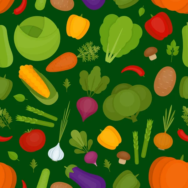 야채 배경입니다. 신선한 야채 패턴입니다. 유기농과 건강 한 음식입니다. 평면 스타일, 벡터 일러스트 레이 션. — 스톡 벡터