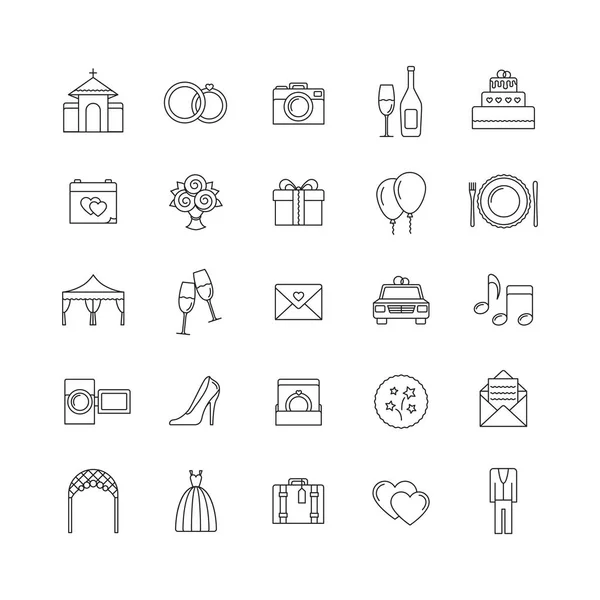 Conjunto de iconos de línea vectorial boda. Iconos de esquema . — Vector de stock