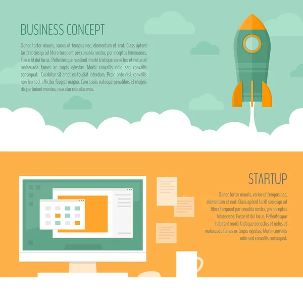 Rocket ship launch. Startup business concept. Start Up banner. — Stock Vector