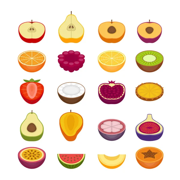 Fruit en bessen pictogrammen instellen. Vlakke stijl, vectorillustratie. — Stockvector