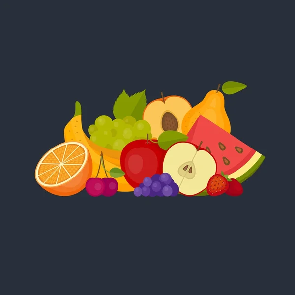 Ovoce a bobule. Zdravé jídlo. Plochý, vektorové ilustrace. — Stockový vektor