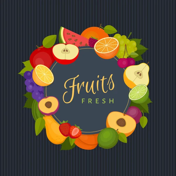 Frukter och bär ram. Hälsosam mat. Ekologisk mat. Platt stil, vektorillustration. — Stock vektor