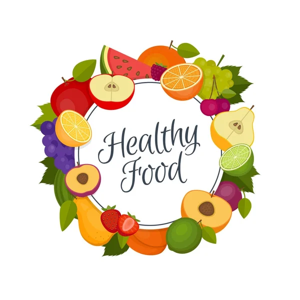 Ovoce a bobule rám. Zdravé jídlo. Organické potraviny. Plochý, vektorové ilustrace. — Stockový vektor