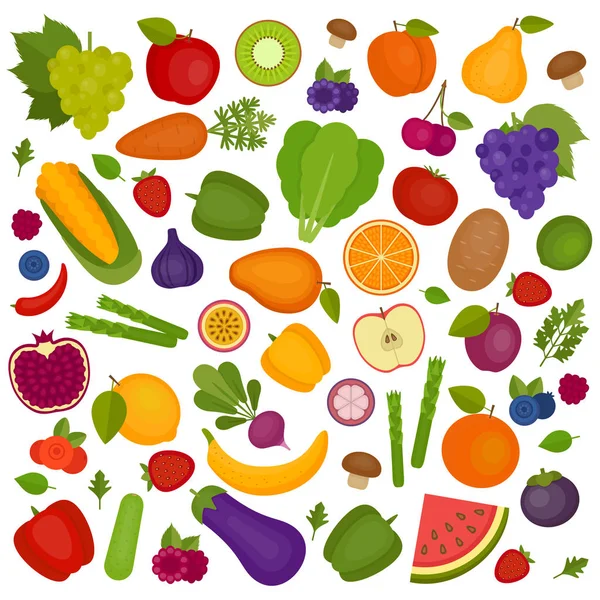 Fruits and vegetables background. Organic and healthy food. Flat style, vector illustration. — Stock Vector