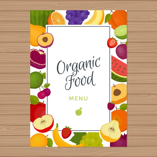 Fundo do menu de frutas. Comida saudável. Comida orgânica. Estilo plano, ilustração vetorial . — Vetor de Stock