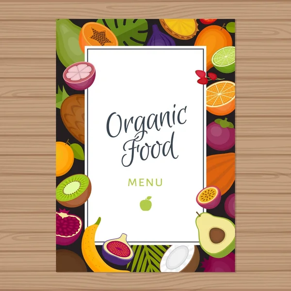 Tropické ovoce pozadí menu. Zdravé jídlo. Organické potraviny. Plochý, vektorové ilustrace. — Stockový vektor