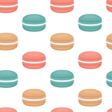 Bademli kurabiye ile Seamless modeli. Renkli macarons kek. Düz stil, vektör çizim.